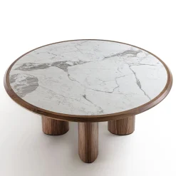 Tavolo rotondo Diamante in marmo Canaletto e Carrara