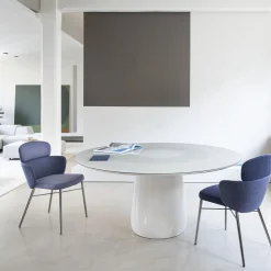 Tavolo rotondo Roundel in vetro bianco