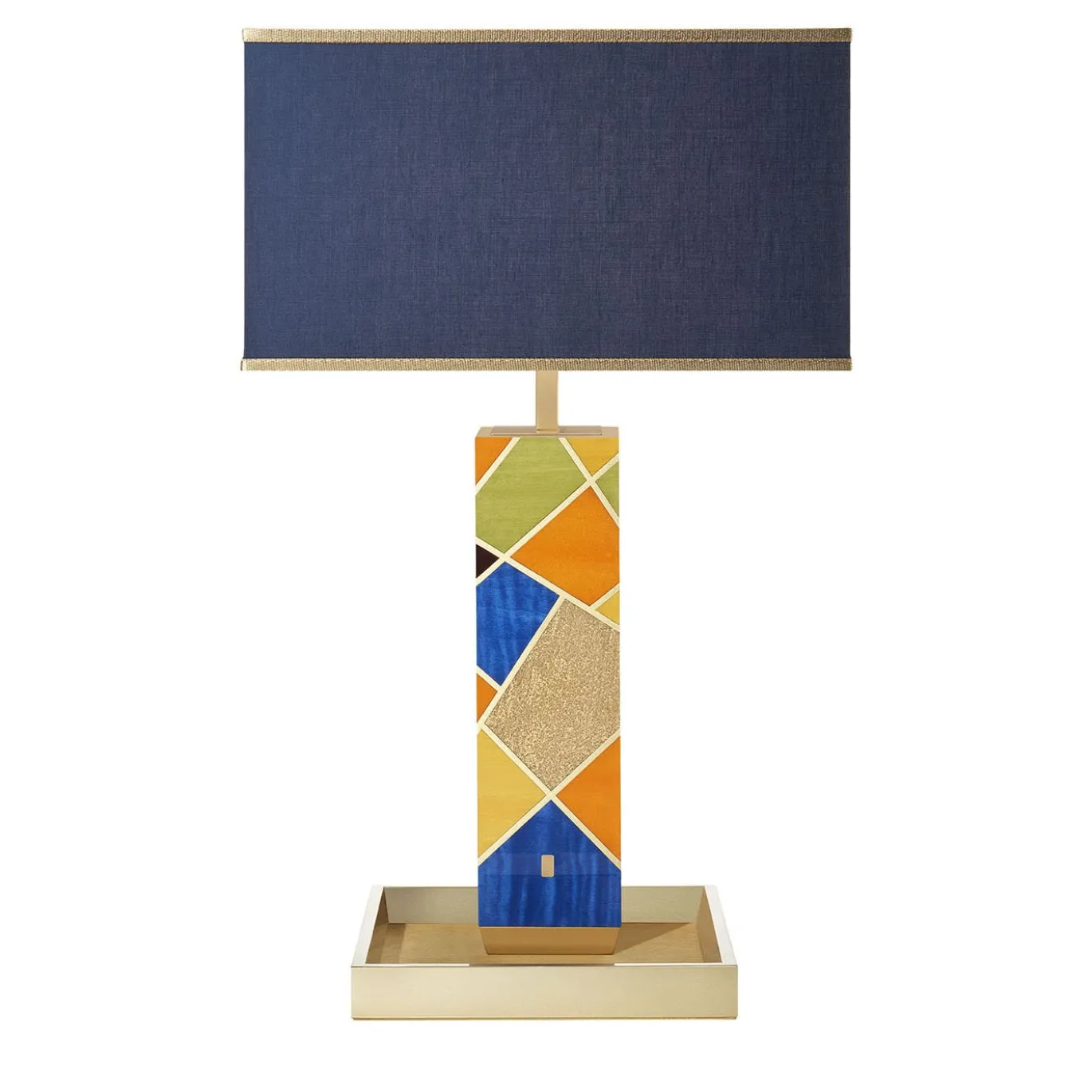 Tellux Sibilla Lampada da tavolo con base in legno multicolore e paralume in tessuto blu