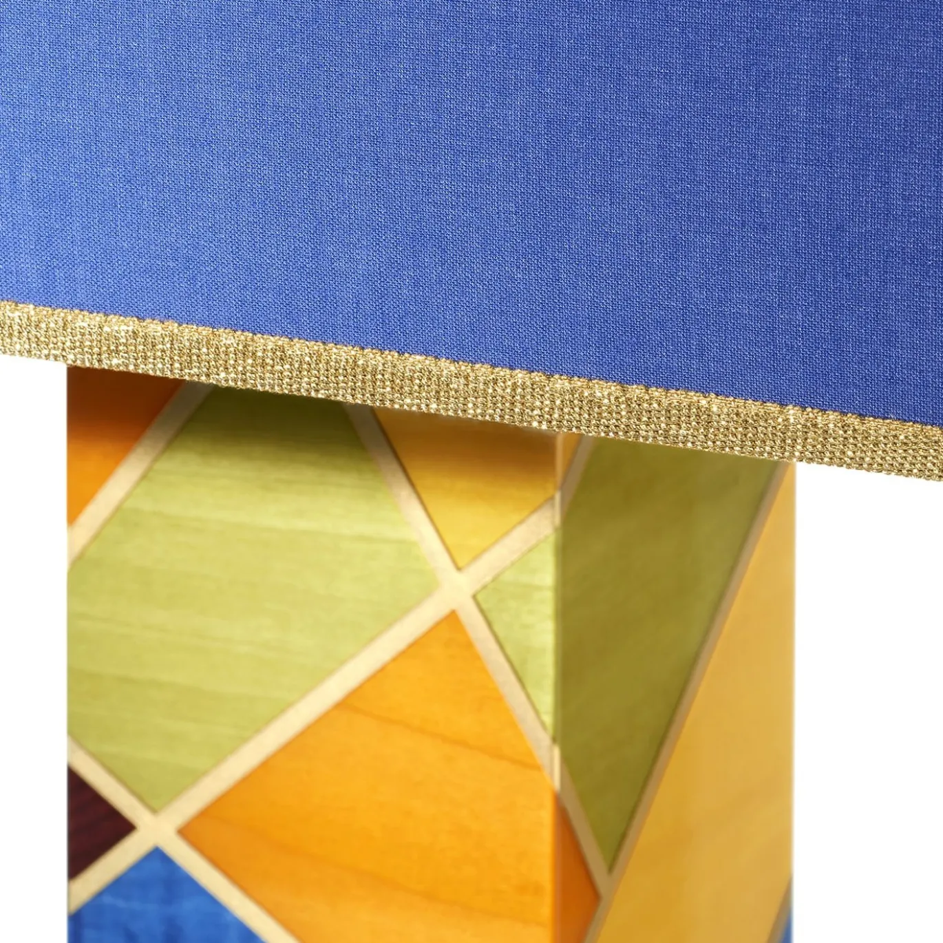 Tellux Sibilla Lampada da tavolo con base in legno multicolore e paralume in tessuto blu