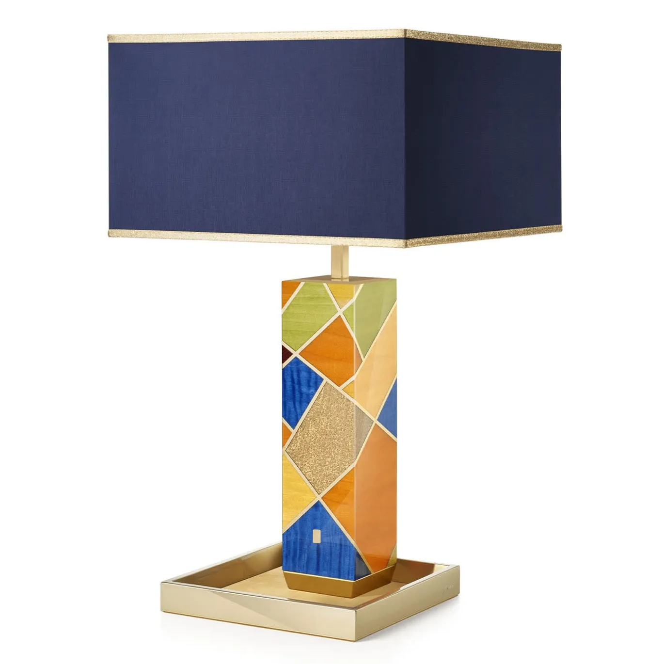 Tellux Sibilla Lampada da tavolo con base in legno multicolore e paralume in tessuto blu