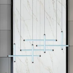 Trama S1D Lampada a sospensione tubolare in vetro borosilicato acquamarina