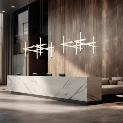 Trama S8 Lampadario Trama S8 a 8 luci in vetro borosilicato a griglia