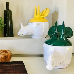 Triceratopo Contenitore grande giallo e bianco con coperchio