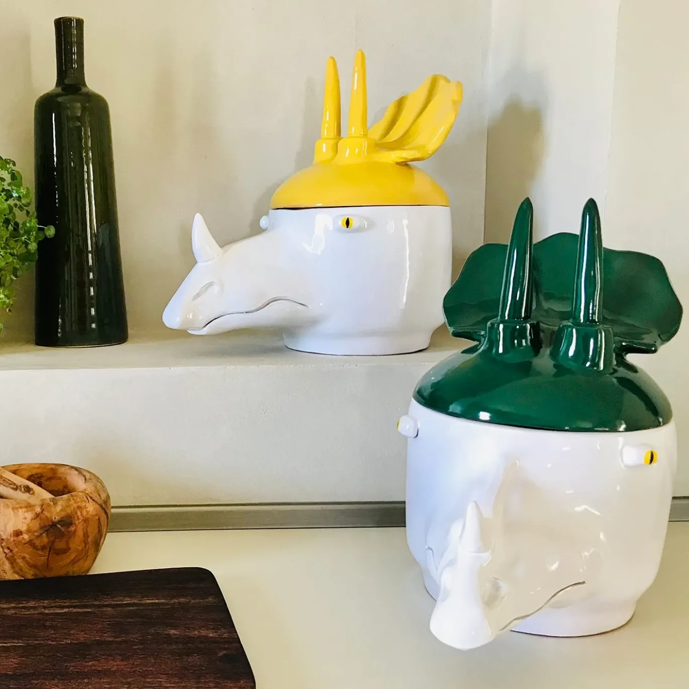 Triceratopo Contenitore grande giallo e bianco con coperchio