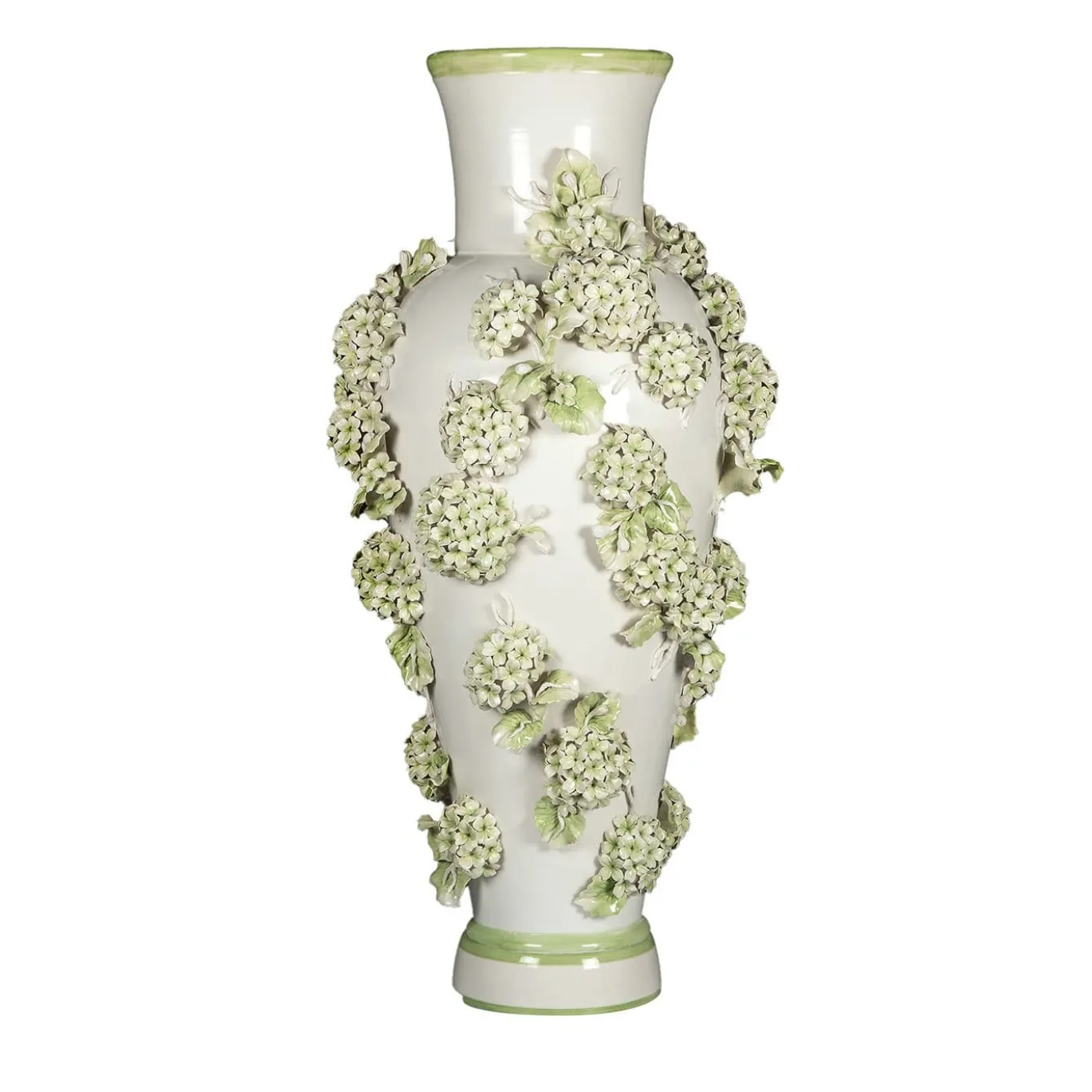 Vaso alto bianco e verde Ortensie di Antonio Fullin