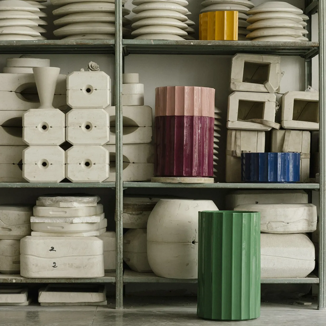Vaso alto in ceramica verde Column di Objects Of Common Interest