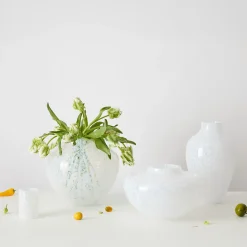 Vaso Alto in Vetro di Murano Bianco Opaline Olla