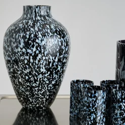 Vaso Alto in Vetro di Murano Nero e Bianco Olla