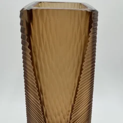Vaso Alto in Vetro Marrone con Doppia Smerigliatura