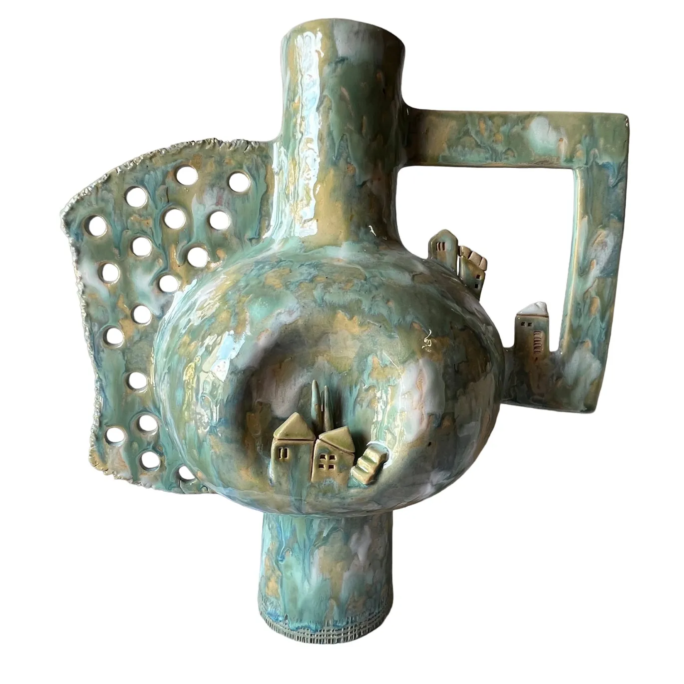Vaso Axis Iridescente Abitato in Ceramica Verde della Collezione Micromondo