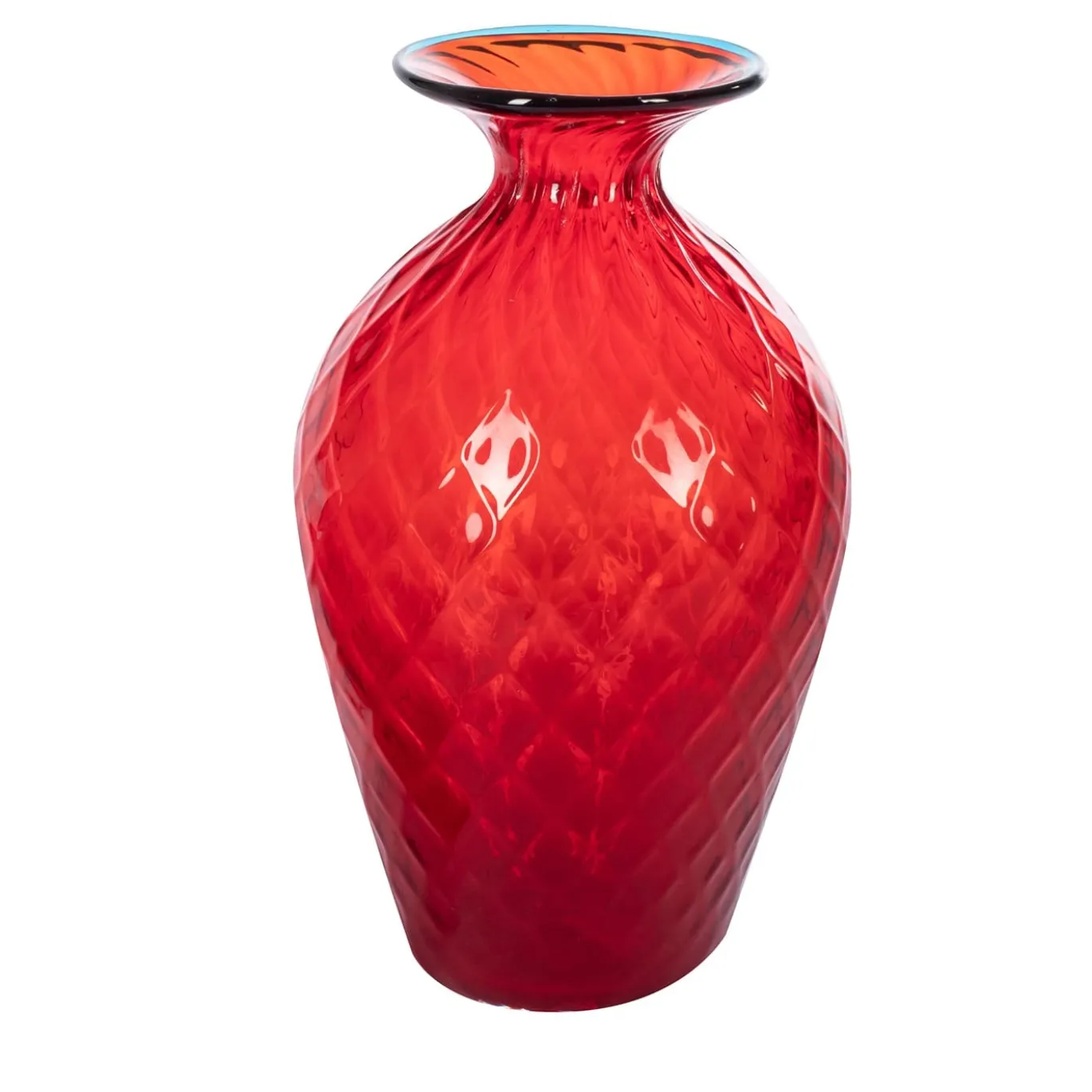 Vaso 1950 Balloton Grande Rosso con Bordo Azzurro in Vetro di Murano