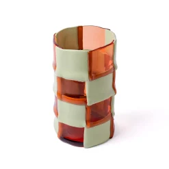 Vaso Bamboo grande in resina rubino chiaro e verde oliva di Enzo Mari