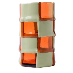 Vaso Bamboo grande in resina rubino chiaro e verde oliva di Enzo Mari