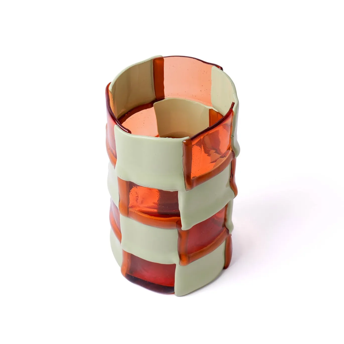 Vaso Bamboo grande in resina rubino chiaro e verde oliva di Enzo Mari