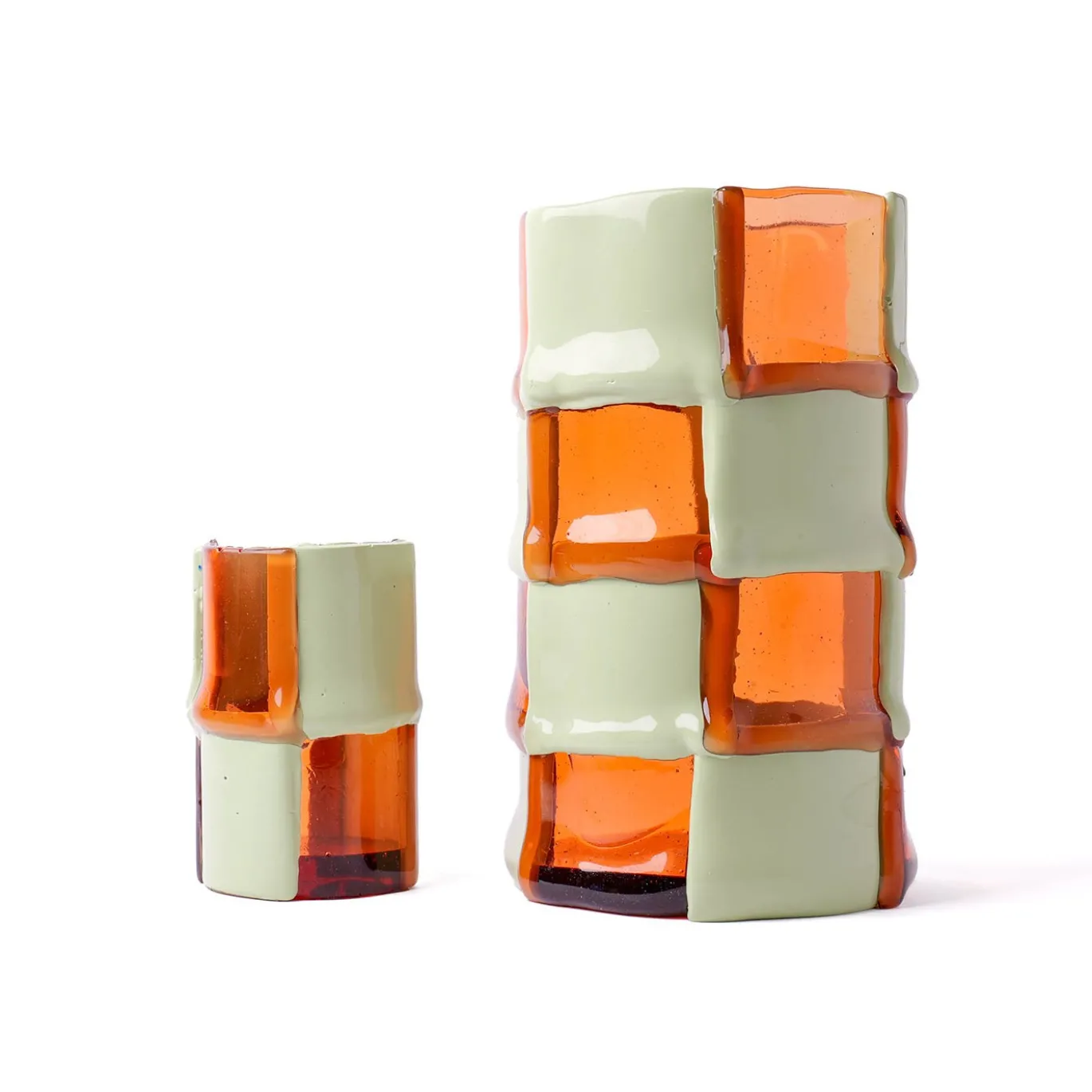 Vaso Bamboo grande in resina rubino chiaro e verde oliva di Enzo Mari