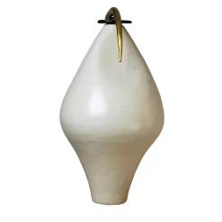 Vaso Bird in gres bianco con coperchio