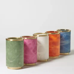 Vaso Borealis in alabastro arancione e ottone lucido