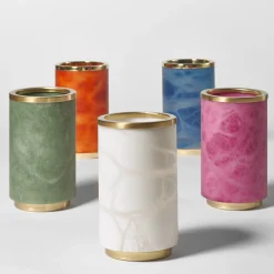 Vaso Borealis in alabastro blu e ottone lucido