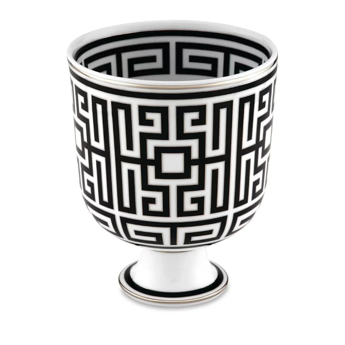 Vaso Cachepot in Porcellana Bianco e Nero Labirinto