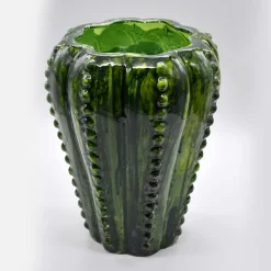 Vaso Cactus in Ceramica Verde Dipinto a Mano