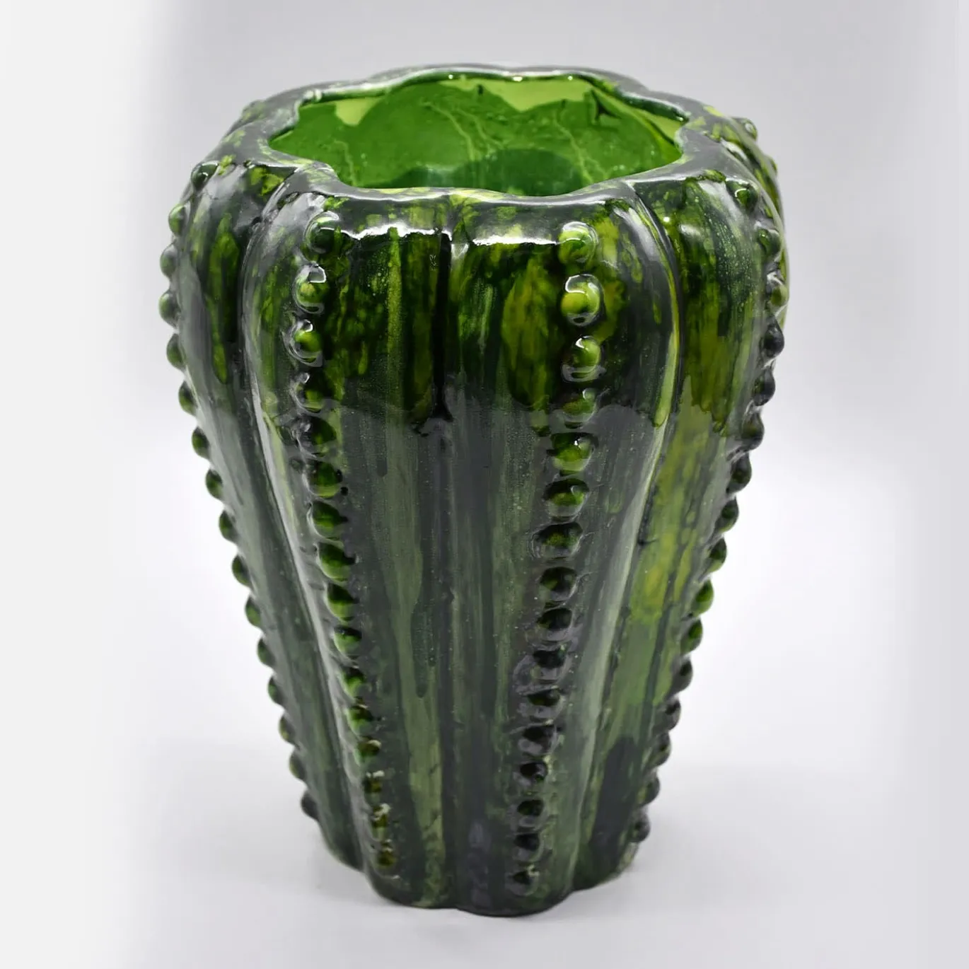 Vaso Cactus in Ceramica Verde Dipinto a Mano