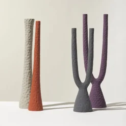 Vaso-Candeliere Epsilon in ceramica grigio perla opaco