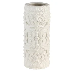 Vaso cilindrico barocco alto in ceramica bianca opaca