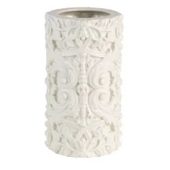 Vaso cilindrico barocco medio in ceramica bianca opaca