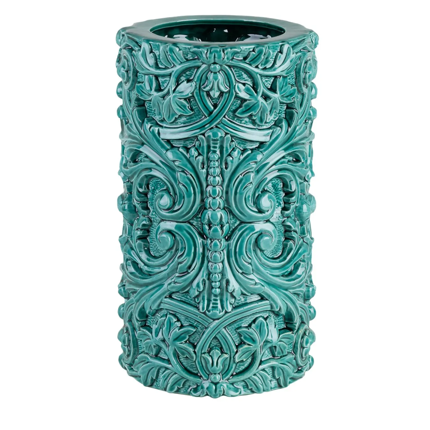 Vaso cilindrico Barocco Medio in ceramica verde ramina