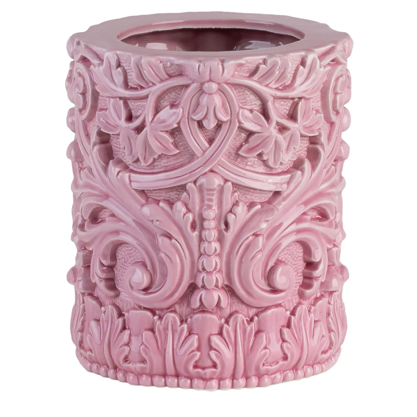 Vaso cilindrico barocco piccolo in ceramica rosa