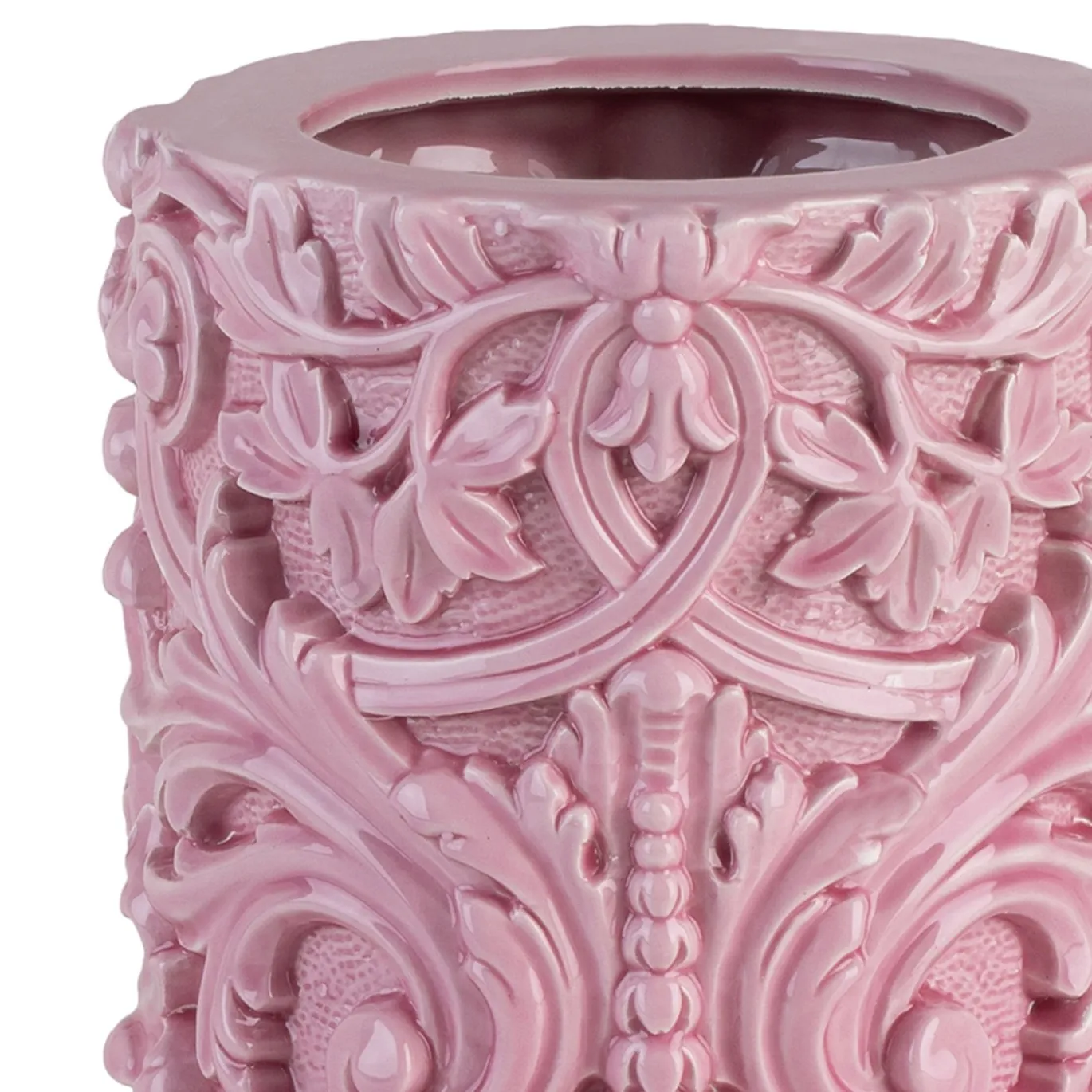 Vaso cilindrico barocco piccolo in ceramica rosa