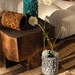 Vaso cilindrico barocco piccolo in ceramica marrone