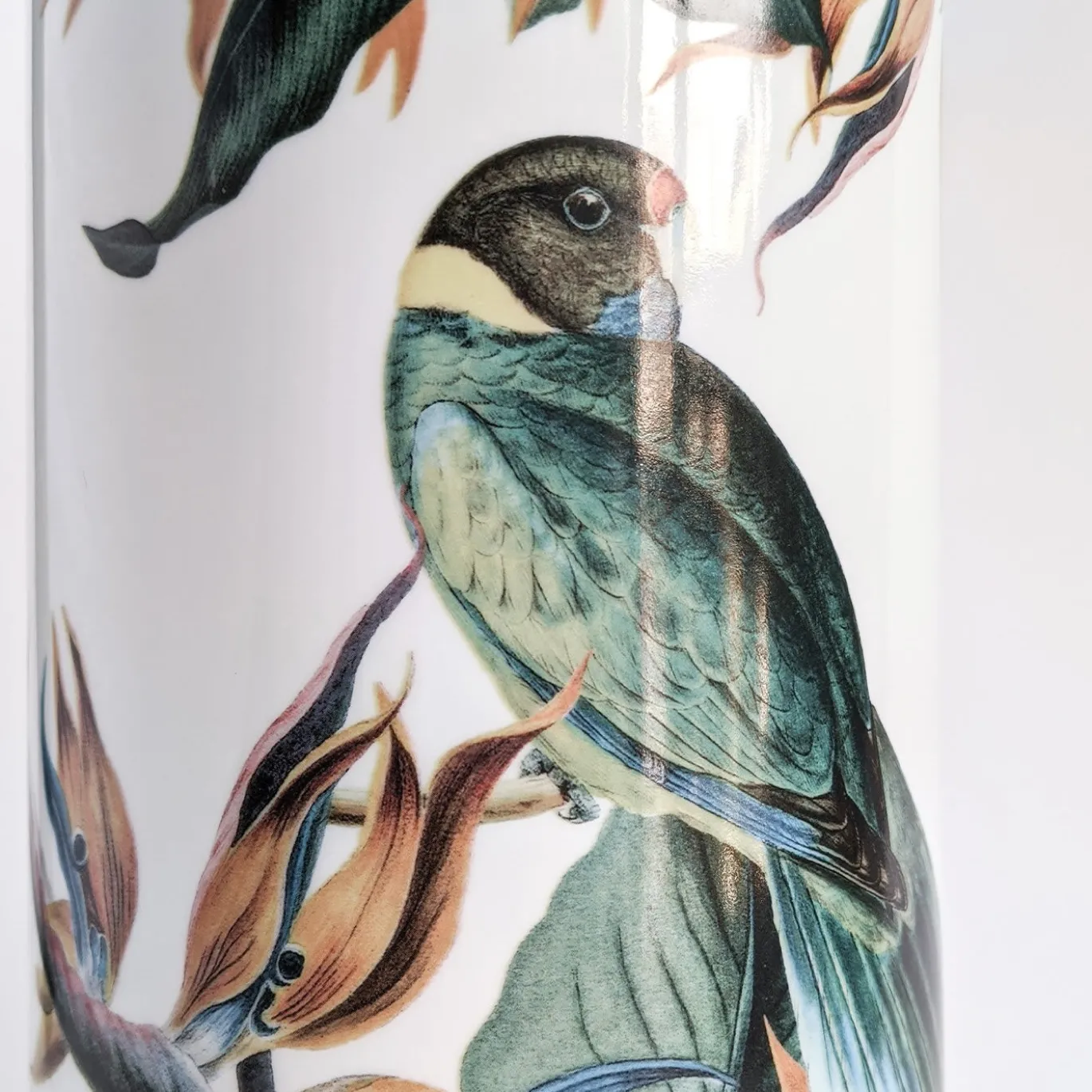 Vaso cilindrico in porcellana Animalia con parot