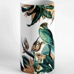 Vaso cilindrico in porcellana Animalia con parot