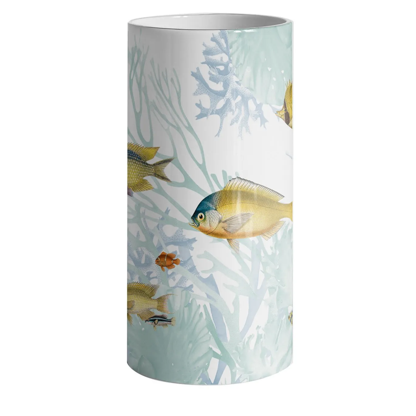 Vaso cilindrico in porcellana Amami con pesci tropicali #1