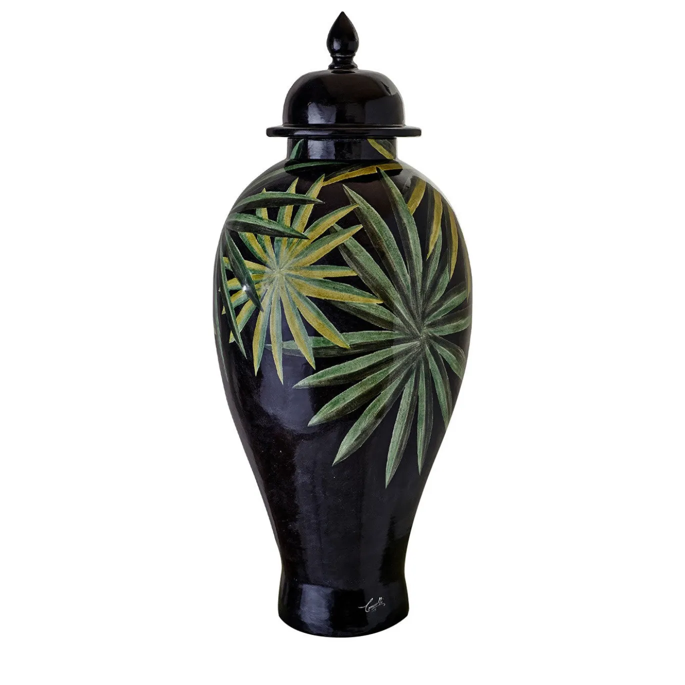 Vaso con coperchio Clyde con decoro palme verdi