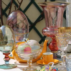 Vaso Contenitore Arlecchino Uovo Medio con Coperchio in Vetro Giallo