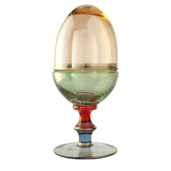 Vaso Contenitore Arlecchino Uovo Medio con Coperchio in Vetro Giallo