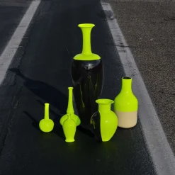 Vaso Curva Gialla in ceramica giallo fluo e zabaione