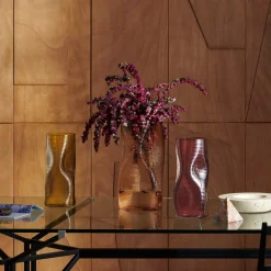 Vaso da fiori in vetro veneziano soffiato color corallo