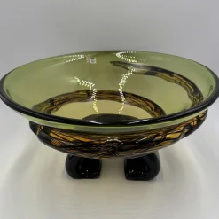 Vaso decorativo a coppa Torciglione in vetro di Murano verde e ambra