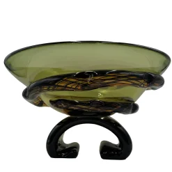 Vaso decorativo a coppa Torciglione in vetro di Murano verde e ambra