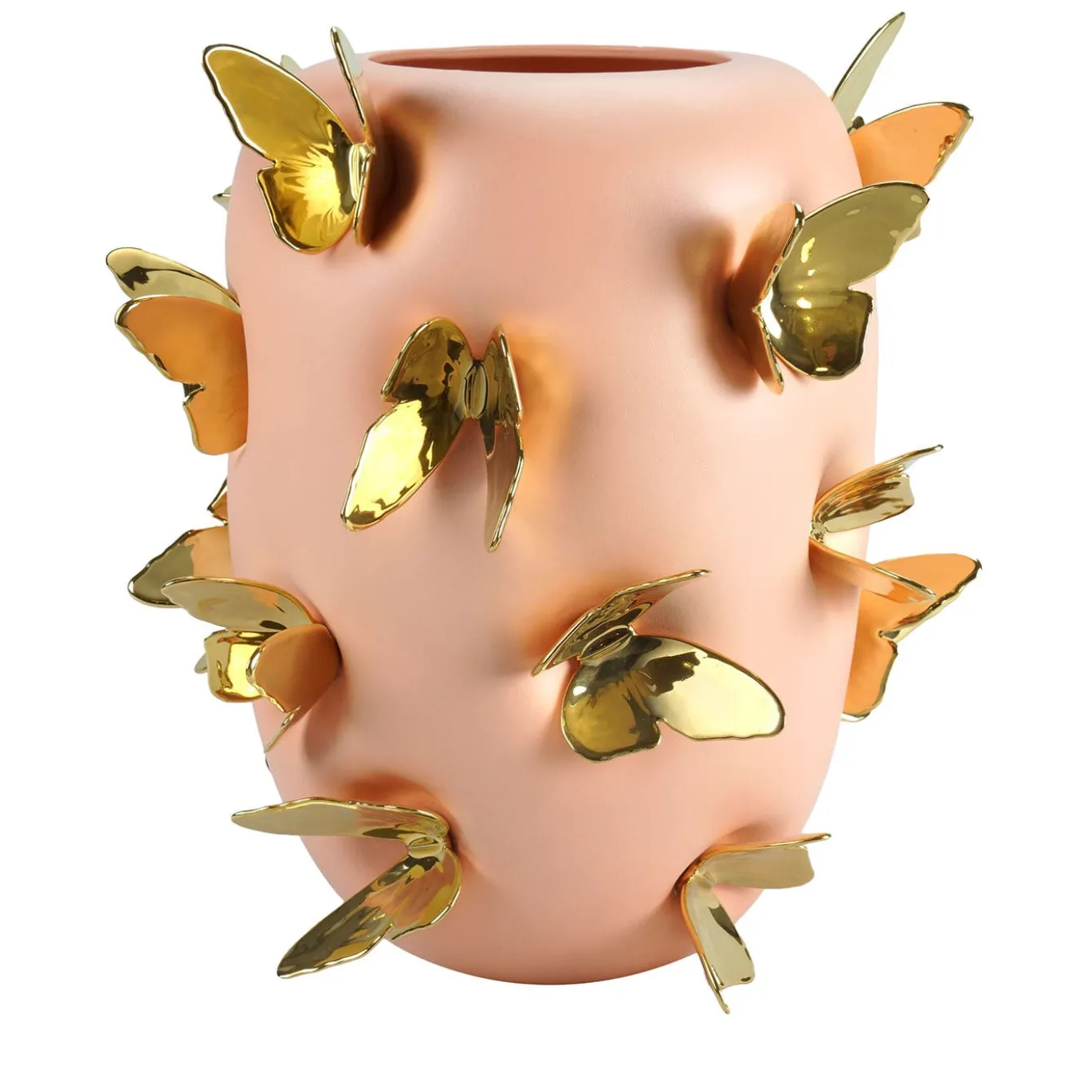 Vaso decorativo Alidoro con farfalle dorate in ceramica pesca