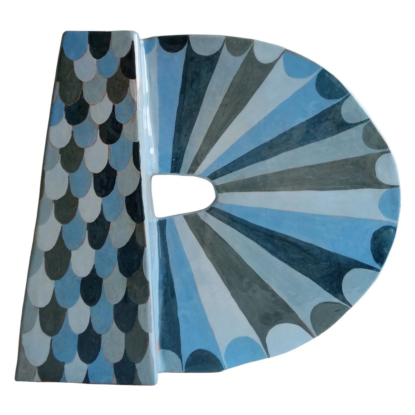 Vaso Decorativo Angel in Terracotta Blu con Manico Geometrico
