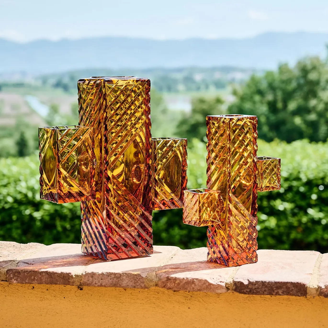 Vaso Decorativo Cactus Grande In Cristallo Color Ambra
