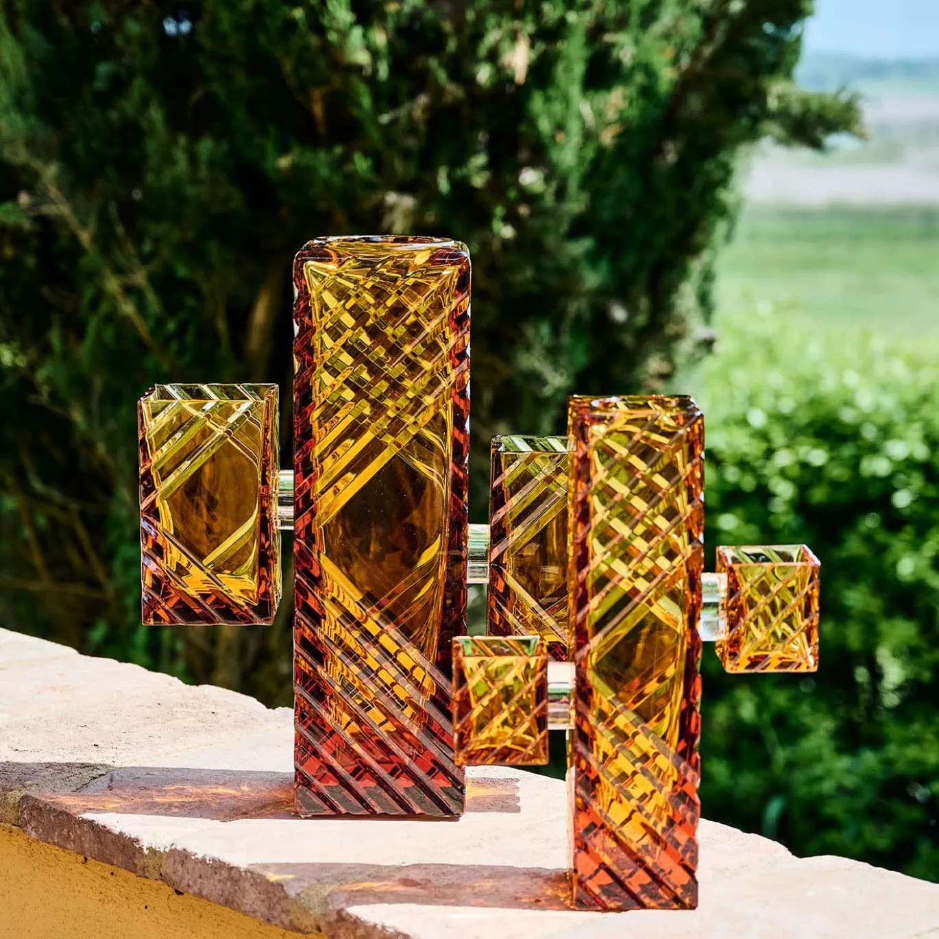 Vaso Decorativo Cactus Grande In Cristallo Color Ambra