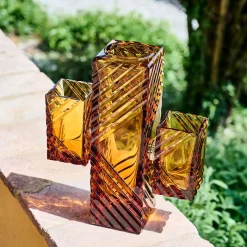 Vaso Decorativo Cactus Grande In Cristallo Color Ambra