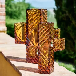 Vaso Decorativo Cactus Piccolo In Cristallo Color Ambra