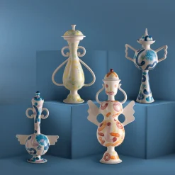 Vaso Decorativo Canto della Luna in Argilla Blu e Lilla di Louis Bottero